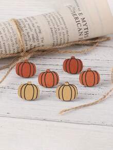6pcs Minimalist Cute Multi-Color Pumpkin Wooden Stud Earrings Set For Women, Autumn Decoration Suitable For Daily Commute, Holiday Party Gathering, Halloween Accessory, Thanksgiving Holiday Gift - Multicolor - View 2