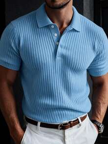 Men's Sky Blue POLO Shirt, Business Casual Vacation Short Sleeve POLO Shirt - Blue - View 1