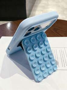 1pc Cute & Practical Summer Dopamine Color Suction Cup Phone Stand, Cute Liquid Silicone Phone Case, Compatible With IPhone 18 Pro Max 17 Air 16 15 14 13 12 11 Pro Max Plus, Soft Back Cover - Light Blue - View 1