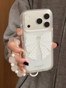 Premium Transparent White Background Double Bow Phone Case Compatible With Iphone 17 Pro Max, Apple 16 Pro Max, 15 Pro, New 16, Women's Style, INS High-End Anti-Drop Soft Edge - White - View 2
