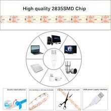 1 Roll 5V USB LED Light Strip With Switch, Warm White/White LED Light Strip, USB LED Light Suitable For Indoor Bedroom Home Decor Living Room, TV Backlight, Cabinet, Mirror, Halloween, Christmas, Hallway, Wedding Decoration - White - View 5