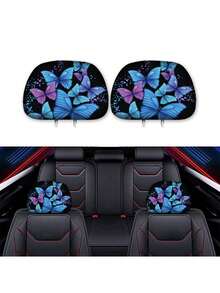 2pcs Universal Car Headrest Covers Halloween Special Car Headrest Covers - Fashion Design, No Filling Easy To Clean, Car Interior Decoration Upgrade, Suitable For All Car Models, Suitable For Daily Commute, Long Distance Travel, Halloween And Christmas Decoration Wolf Head, Lion Head, Chrysanthemum, Butterfly And Other Multiple Element Prints - Multicolor - View 3