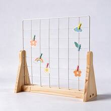 1psc Grid Display Rack, Portable Desktop & Wall‑Mounted Metal Grid Board With Wooden Base, For Art Prints, Photos, Handicrafts And Room Decor, Clips Not Included - One Size - View 1