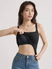 Mystèrelle Casual Versatile Solid Color Padded Camisole Tank Top - Black - View 1