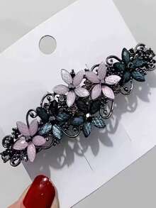 1pc Elegant Vintage New Design Rhinestone Spring Hair Clip Ponytail Hair Accessory Minimalist Back Of Head Hair Clip Suitable For Daily Wear, Festivals, Braided Hair, Half-Up Hairstyle, Perfect Gift For Family And Friends - Multicolor - View 7