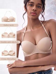 Women's Black Casual Bandeau Push-Up Bra, Medium Elastic Fabric, Seamless Support - Beige - View 2