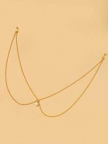 outingfit 1pc Women's Pearl Back Chain, Gold Multi-Layer Shoulder Body Jewelry, Backless Dress Wedding Party Vacation Styling Accessory - Gold - View 5