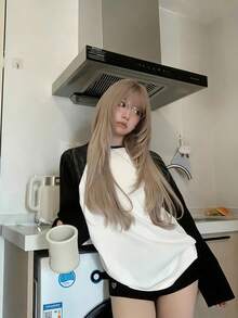 Women's Spring/Autumn New Semester Colorblock Long Sleeve T-Shirt, Casual Loose Slimming Long Crew Neck Top - Black and White - View 5