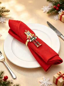 12pcs/6PCS/3PCS Christmas Nutcracker Soldier Napkin Rings, Full Set Of 3 Metal Nutcracker Napkin Buckles, Christmas Table Napkin Ring Decoration Set With Painted Rhinestone Accents, Holiday Party Table Napkin Cloth Ring, Home Decor, Christmas Restaurant Table Setting Decoration, Hotel Tabletop Decoration Supplies - Multicolor - View 13