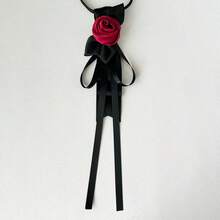 Women's Elegant Exquisite Black & Red Rose Collar Bow, Solid Color Silk Bowknot Strap, Suitable For Daily Commute, Party, Graduation Ceremony, Any Occasion, Perfect Gift For Best Friend, Holiday, Travel, Disco - Black - View 6
