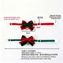 2pcsChristmas Velvet Bow Tie Pet Collar With Golden Jingle Bell, AdjustableFestive Neck Accessoryfor Cats And Small Dogs Holiday Photos And Party Wear - Green + Red - View 5