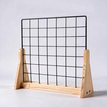 1psc Grid Display Rack, Portable Desktop & Wall‑Mounted Metal Grid Board With Wooden Base, For Art Prints, Photos, Handicrafts And Room Decor, Clips Not Included - One Size - View 10