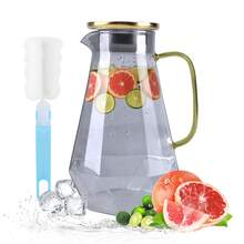 68 Oz Glass Pitcher With Lid – 2 Liter Water Carafe For Fridge, Large Iced Tea Jug For Home, Party & Coffee Table, Heavy Duty (Clear) - Gold Cap Grey - View 7