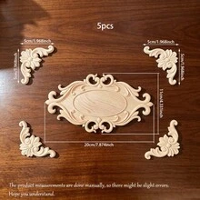 5pcs Solid Wood Carved Diamond Applique Home Decor, Unpainted Wood Carving Combination Applique, Scroll Carving, Suitable For Cabinets, Doors, Windows, Furniture, Background Walls, Entryways And Other Decorations, Holiday Decor, DIY Decor. - Multicolor - View 14