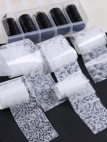 Bộ 10 miếng giấy chuyển họa tiết nail đen trắng - họa tiết ren vintage, hoa và ô kẻ; trang trí móng tay mùa đông lễ hội dễ thương, phù hợp cho DIY và sử dụng tại salon - Nhiều màu - Xem 11