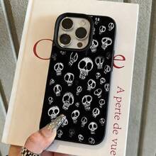 1pc TPU Material Retro Cool Skull Personalized Pattern Phone Case Compatible With IPhone 17 Pro Max/17/16 Pro Max/15/13/12/11/ S20 FE/A15/S24/A55/ Note 11/Note 12/Note 13 Pro Full Coverage Anti-Drop Soft Shell Protective Cover - Black - View 2