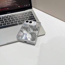 1 قطعة بطانية هاتف قابل للطي بتصميم مرآة ونقشة صدفة بلون موحد، كفر حماية نحيف وخفيف الوزن للهاتف الذكي، جراب هاتف عصري، هدية للعودة إلى المدرسة وحفل الافتتاح وعيد الميلاد وهدية للأزواج، متوافق مع Apple 18 Fold و iPhoneDuo - متعدد الألوان - مشاهدة 4