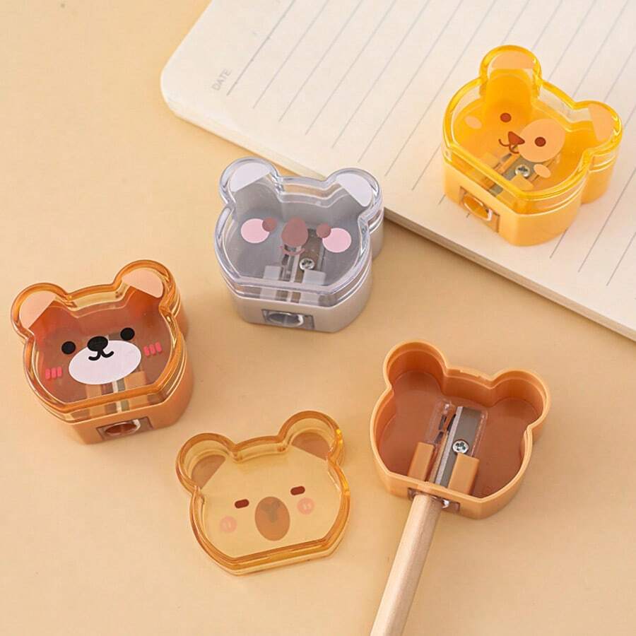 1pc Manual Pencil Sharpener, Animal Bear Design, Single Hole Structure | Suitable For Standard And Large Pencils, With Cover, Colorful Handheld Pencil Sharpener, Suitable For Artists And Classroom Use - Multiple Colors and Random Styles - View 1