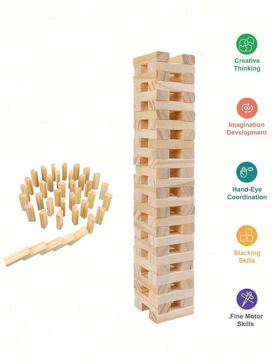 Stacking Game, Dominoes, Classic Wooden Blocks, Stacking Game, Party And Multiplayer Game, Party Favors (14+) - Multicolor - View 1