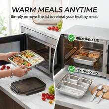 1pc Multifunctional 304 Stainless Steel Lunch Box With Cute Pattern, Portable Large Capacity Bento Box With Compartment, Leak-Proof Fruit Salad Food Container, Microwave Divided Meal Prep Box For Adult Student Use In School, Office, Picnic, Camping - Multicolor - View 8