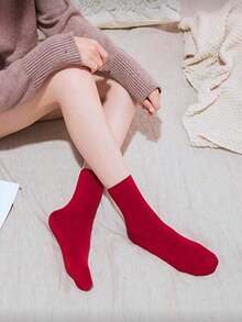3 Pairs Solid Color Thermal Lined Socks, Minimalist Warm Unisex Snow Socks, Suitable For Autumn/Winter, Women's Long Socks - Multicolor - View 6