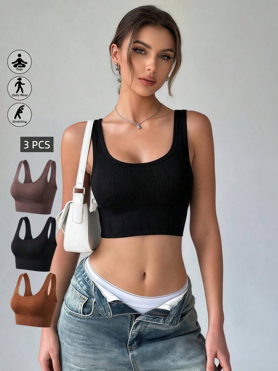 Runway Rest 3pcs Women Sports Bra With Slim Fit And Stylish Back Design, Lingerie - Multicolor - View 1