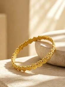 VceTd 1 Set Elegant Style Stainless Steel Women's Jewelry Set With Clover Element, Suitable For Fashionable Outfit Wear - Yellow Gold - View 5