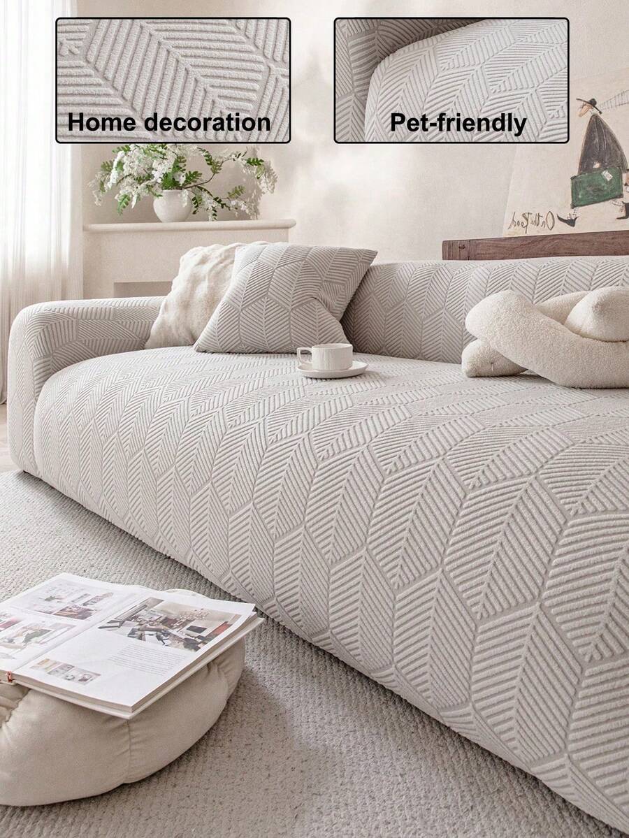 1pc Plush Velvet Stretch Sofa Cover, Pet-Friendly Non-Slip Durable, Machine Washable Colorfast, Holiday Decor Enhances Ambiance Protects Sofa, Fits 1/2/3/4 Seater Sofa, Comes With Anti-Slip Stick - Light Grey - View 1