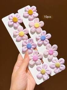10pcs Colorful Sweet Style Flower Hair Clips For Daily Wear - Multicolor - View 2