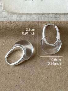 1 Pair Minimalist Fashion Transparent Geometric Decorative Hoop Earrings Suitable For Women's Daily Casual Wear - Silver - View 3
