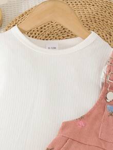 2pcs Set Baju Terusan Bayi Perempuan Lucu Lengan Panjang Bergaris dan Gaun Terusan Korduroi Bordir, Ringan untuk Musim Semi dan Gugur - Putih - View 7