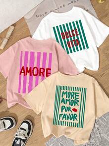 3pcs Women's Casual Short Sleeve Crew Neck T-Shirts - Printed Pattern, Soft & Comfortable Fabric, Machine Washable, Summer Tops - Multicolor - View 1