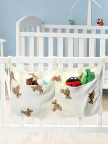 1pc Pure Cotton Baby Bed Hanging Storage Bag, Newborn Diaper & Toy Organizer, Multi-Functional Bedside Stroller Hanging Storage Basket, Suitable For Nursery - Multicolor - View 4