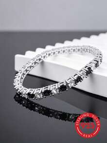 1pc High-End Exquisite 925 Sterling Silver Zirconia Tennis Chain Fashion Bracelet, Suitable For Women's Daily Wear, Gatherings, Commuting, Also As A Holiday Gift For Women - Purple - View 6