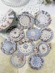 10pcs/Pack Vintage Hard Card Garden Clock Stickers, Scrapbook DIY Collage Decoration Photo Album Scrapbook Stickers - Garden Clock - View 13