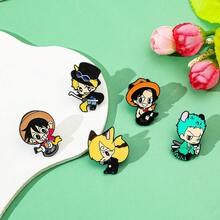 6pcs Anime "One Piece" Metal Enamel Brooches, Luffy & Zoro Version Cartoon Character Lapel Pins, Straw Hat Pirates Backpack & Jacket Decoration Collectibles - Multicolor - View 9