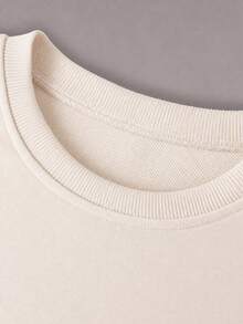 Basic Solid Round Neck Sweatshirt For Men, 240g Pure Cotton, Comfort Long Sleeve Casual Pullover For Street Daily - 杏色3 - 查看 4