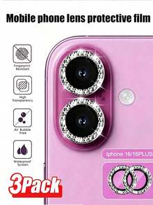 CASECOPS 3pcs Camera Lens Protector Film Compatible With 17/17 Pro/17 Pro Max/17 Air/16 Pro/16 Pro Max, Glossy Personalized Metal, 9H Hardness Anti-Scratch Protection Film, Fashionable Phone Accessory, Suitable For Phone Case - Rose Red - View 35