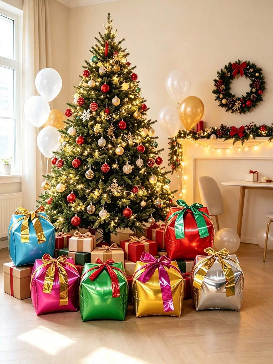 3pcs Random Christmas Gift Box Balloon Set, Suitable For Christmas Party Birthday Party Decoration Props, Christmas Atmosphere Decoration Props - Christmas Gift Box - View 1