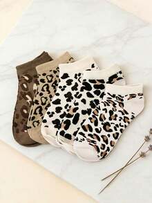 1/5/10 Pairs Women's Leopard Print Short Socks, Breathable Invisible Socks, Casual Cute Comfortable, Suitable For Daily Wear, All Seasons, Random Style - Multicolor - View 2