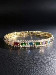 1pc Minimalist Elegant Cubic Zirconia Bracelet Suitable For Women's Daily, Holiday And Party Wear - Gold - View 1