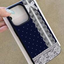 1件 TPU材質 2D復古海軍藍波點蕾絲蝴蝶結圖案手機殼，適用於 iPhone 17 Pro Max/17/16 Pro Max/15/13/12/11/S20 FE/A15/S24/A55/Note 11/Note 12/Note 13 Pro，全包覆防摔軟殼保護套 - 黑色 - 查看 4