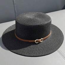 1pc Summer Sunhat For Women, British Style Flat Top Hat With UV Protection - Straw Hat - View 5