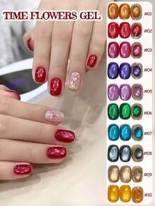MISS SHAKA 10ml Summer Autumn Nails Halloween Nails High-Dentisy Blue Gold Red Glass Bead Cat Eye Gel Nail Polish Time Flower Sequence 10 Colours A Set Of Bright Multi-Colour Nail Polish Gel Whitening Popular Versatile Nail Salon Home DIY Nail Supplies - Multicolor - View 3
