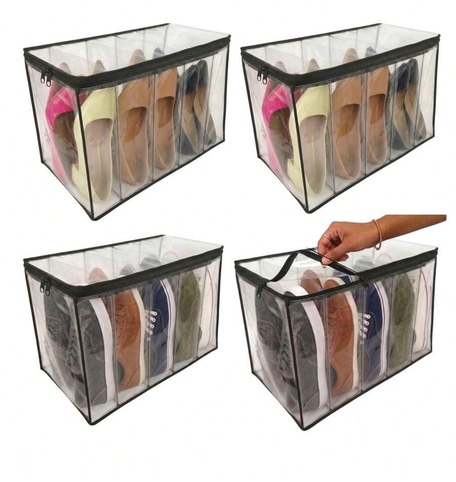 Kit 4 Colmeias Sapateiras em PVC com Zíper – Organizador de Calçados Reforçado com Divisória para Sapatos, Tênis, Chinelos e Rasteirinhas - Preto - Visão 1