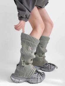 STAR RIVER 1 Pair Autumn/Winter Hollow Knit Leg Warmers, Y2K Hot Girl Style Personalized Calf Leg Warmers, Grey/Black/White - Multicolor - View 5