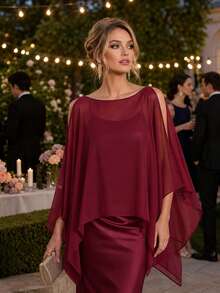 1pc Women's Elegant Chiffon Cold Shoulder Shawl, Autumn Style, 2026 New Autumn Fashion, Women's Wedding Accessory - Multicolor - View 2