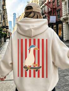 Sweatshirt Wanita dengan Tali Serut, Gambar Botol Jus Jeruk Lucu dengan Teks Jepang di Bagian Belakang, Sweatshirt Longgar dan Kasual Lembut untuk Musim Gugur/Dingin - Aprikot - View 4