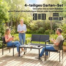 Garden Furniture Set 4-Person Lounge With 2-Seater Sofa, 2 Armchairs, Side Table, Slatted Design, Black - 黑色 - 查看 6