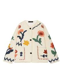 DEEKA Autumn New Women's European And American Style Fashion Minimalist Versatile Floral Print Jacket - Beige - View 2
